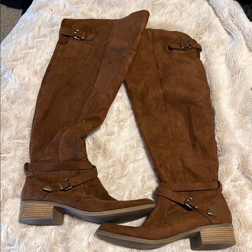 Brown Suede Knee-High Boots